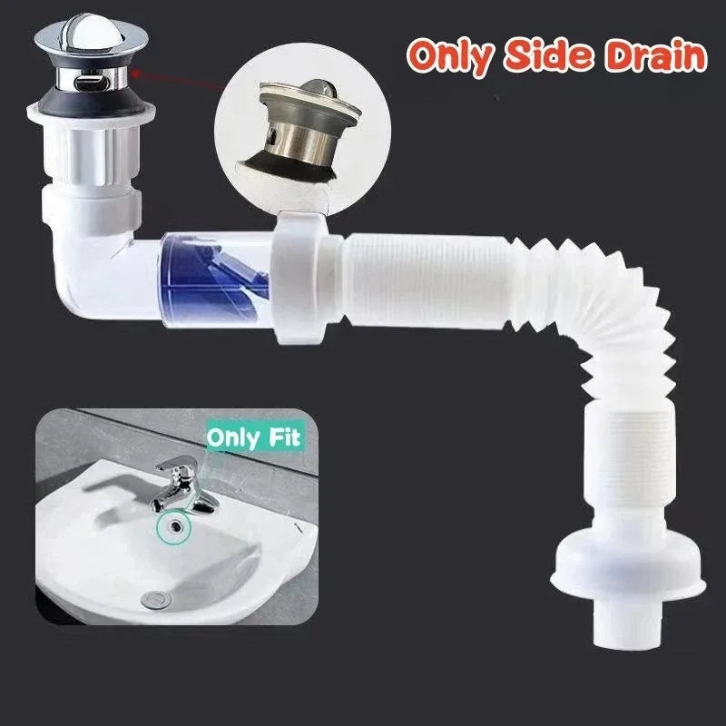 1-3 PCS Flip Top Anti-Odor Drain Pipe Set Sink Drain Retractable Deodorizing Filter Flexible Downspout Bathroom Anti Clogging