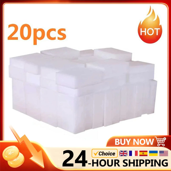 20pcs White  Sponge Melamine Sponge Eraser Eraser Cleaner Cleaning Sponges for Kitchen Bathroom Cleaning Tools  Dropsipping Hover Image