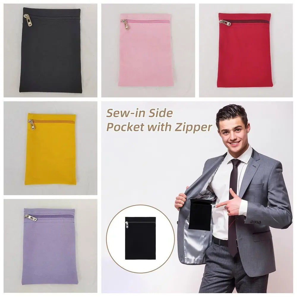 Polyester Sew-in Side Hidden Pocket with Zipper Inside Security Pocket for Clothing Coat Inside Pockets Travel Wallet Pouch