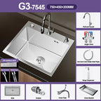 304 Stainless Steel Silver Kitchen Sink with Pull-Out Faucet Large Capacity Single Basin Bar Sinks Multifunction Washing Basins