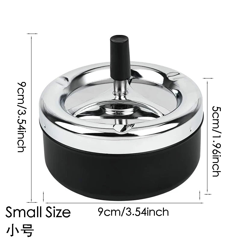 Round Push Down Spinning Metal Ashtray with Cigarette Cigar Smoking Smoke Ash Tray - Black