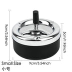 Round Push Down Spinning Metal Ashtray with Cigarette Cigar Smoking Smoke Ash Tray - Black