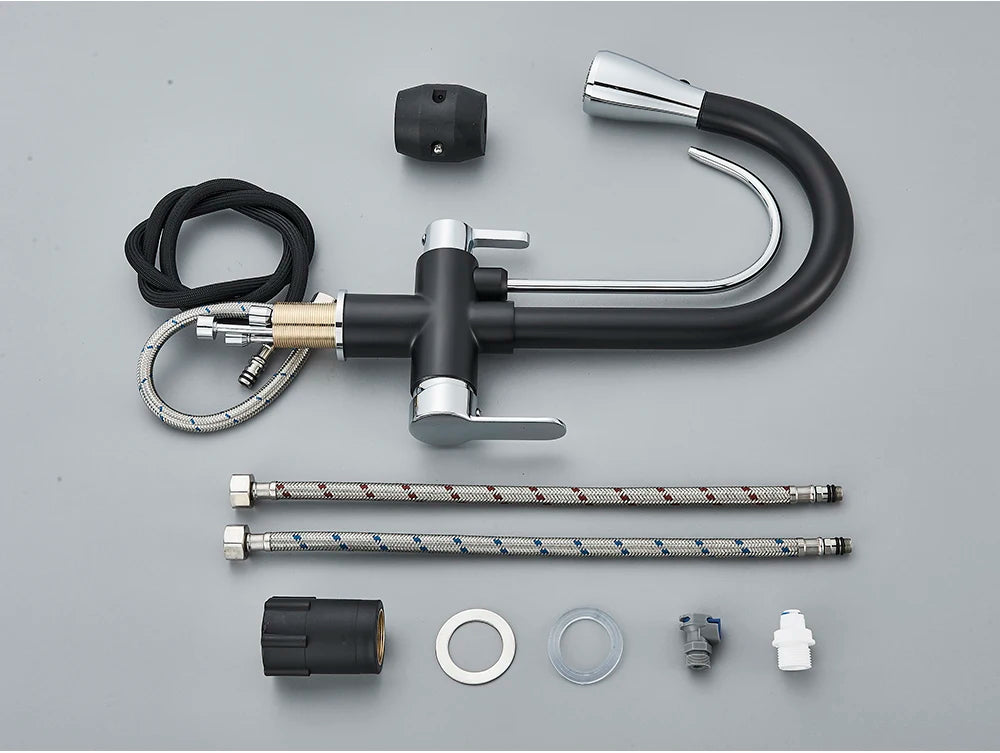 Black Purification Kitchen Faucets Pull Out Kitchen Water Filter Tap 3 Way Mixer Tap torneira para cozinha de parede Crane