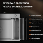 304 Stainless Steel Silver Kitchen Sink with Pull-Out Faucet Large Capacity Single Basin Bar Sinks Multifunction Washing Basins