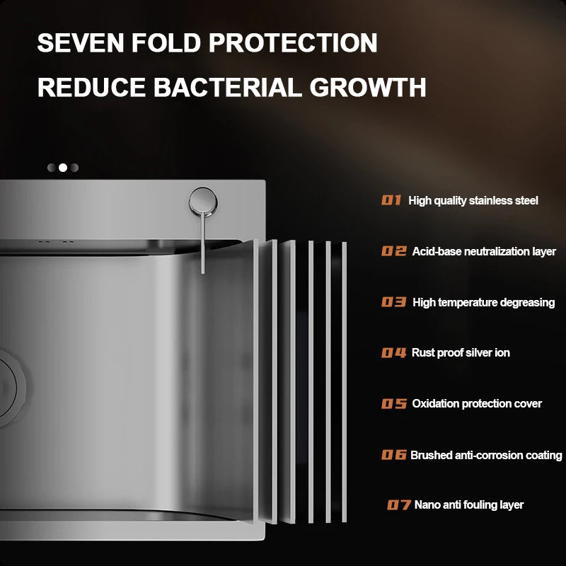 304 Stainless Steel Silver Kitchen Sink with Pull-Out Faucet Large Capacity Single Basin Bar Sinks Multifunction Washing Basins