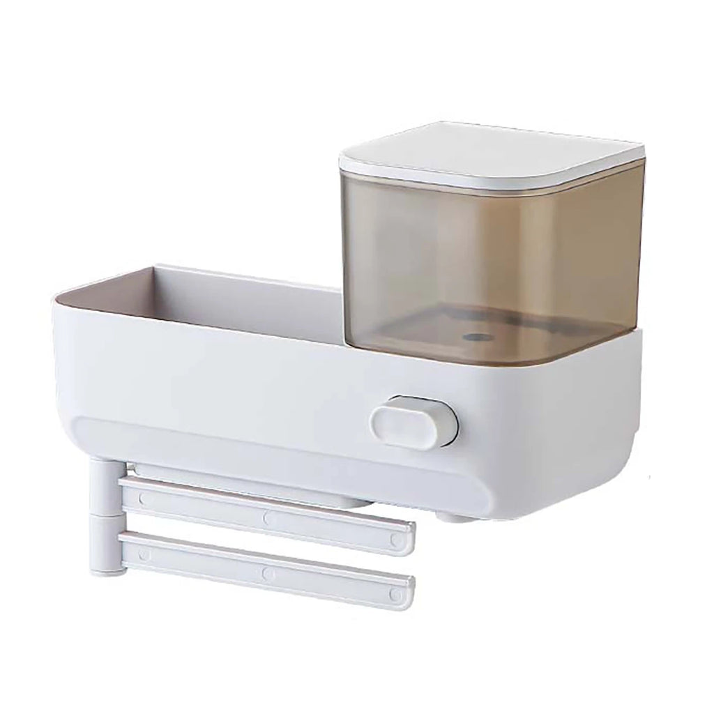 Wall Mounted Hand Soap Dispenser with Storage Case for Sponges Brushes Scrubber Holder Hand Dish Liquid Dispenser Towel Hanger