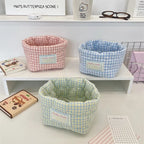 Ins Multi-function Storage Basket Foldable Large Capacity Home Decorate Cosmetic Sundry Fresh Lattice Quilted Desktop Organizer