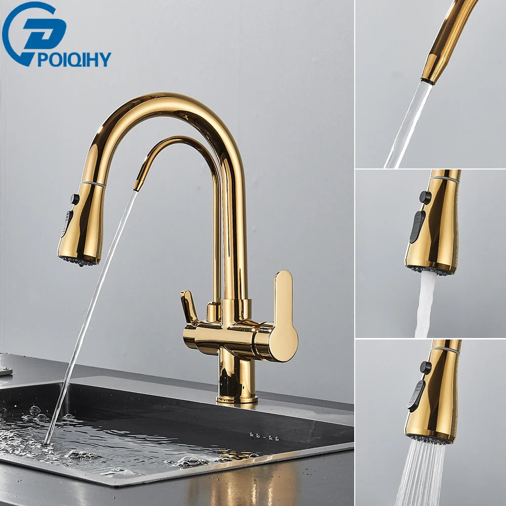 Black Purification Kitchen Faucets Pull Out Kitchen Water Filter Tap 3 Way Mixer Tap torneira para cozinha de parede Crane