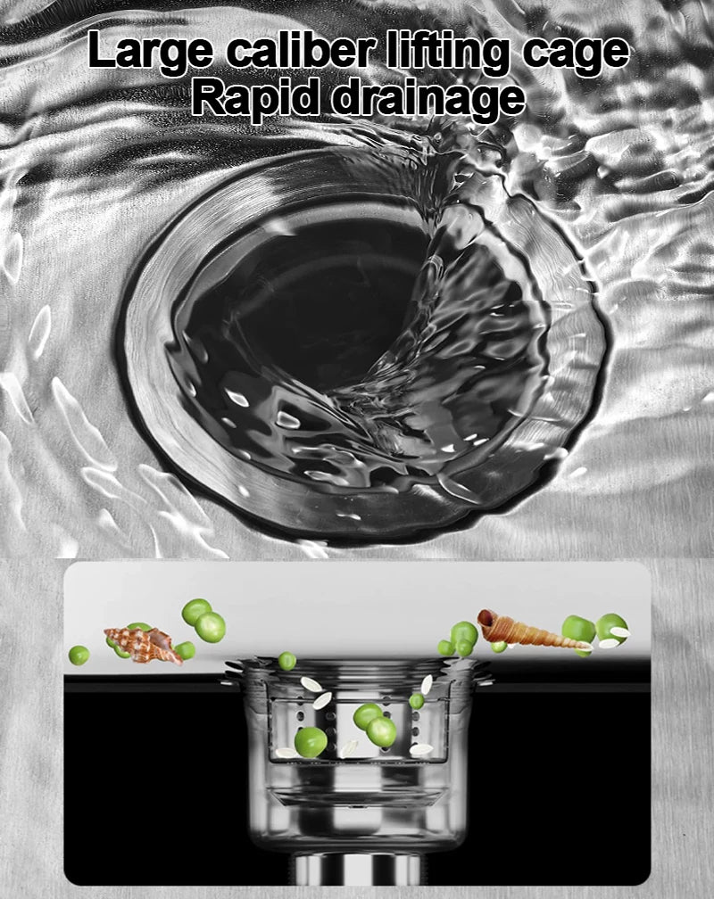 304 Stainless Steel Silver Kitchen Sink with Pull-Out Faucet Large Capacity Single Basin Bar Sinks Multifunction Washing Basins