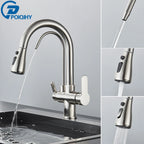 Black Purification Kitchen Faucets Pull Out Kitchen Water Filter Tap 3 Way Mixer Tap torneira para cozinha de parede Crane