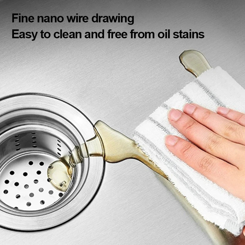 304 Stainless Steel Silver Kitchen Sink with Pull-Out Faucet Large Capacity Single Basin Bar Sinks Multifunction Washing Basins