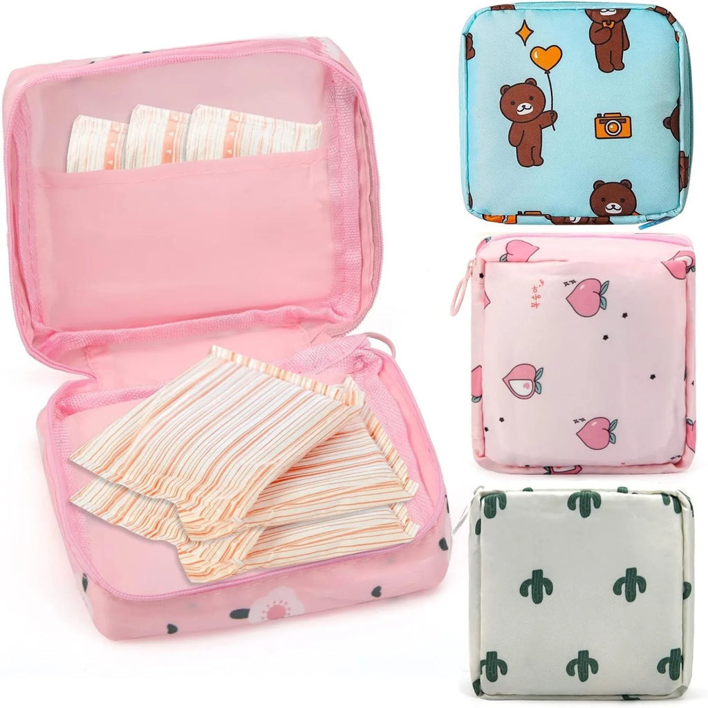 Portable Waterproof Sanitary Pad Holder Bag - Zippered Pouch for Tampons Pads, Menstrual Organizer for Women Girls Travel