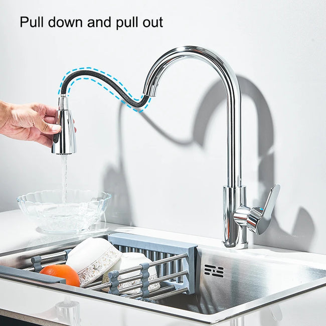 Wanmivezlo Kitchen Faucets Pull Out Kitchen Tap Cold Hot Water Tap Single Handle Mixer Tap Deck Mounted Crane Swivel Spray Tap Hover Image