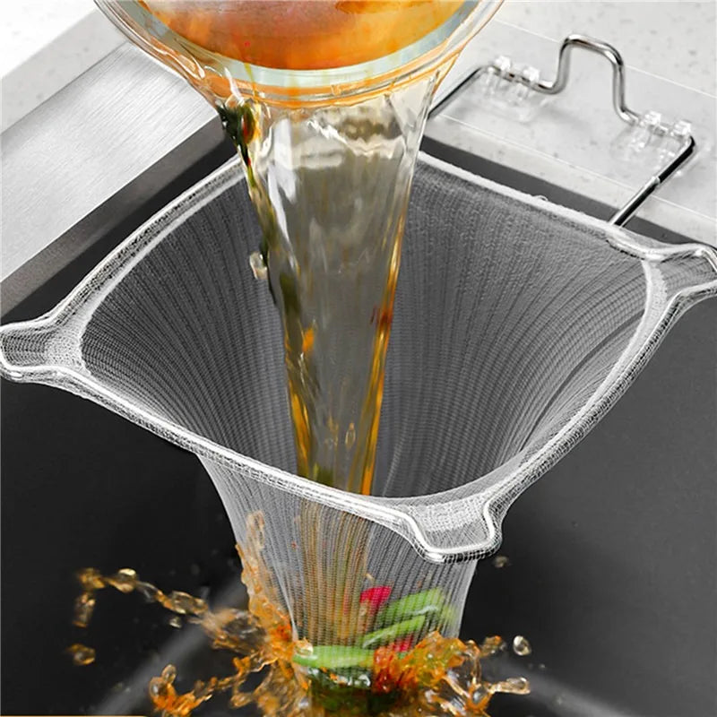 Hanging Net Filter Bag Multi-Purpose Triangle Drainage Rack Drain Basket Kitchen Sink Filter Leftovers Soup Food Drainer