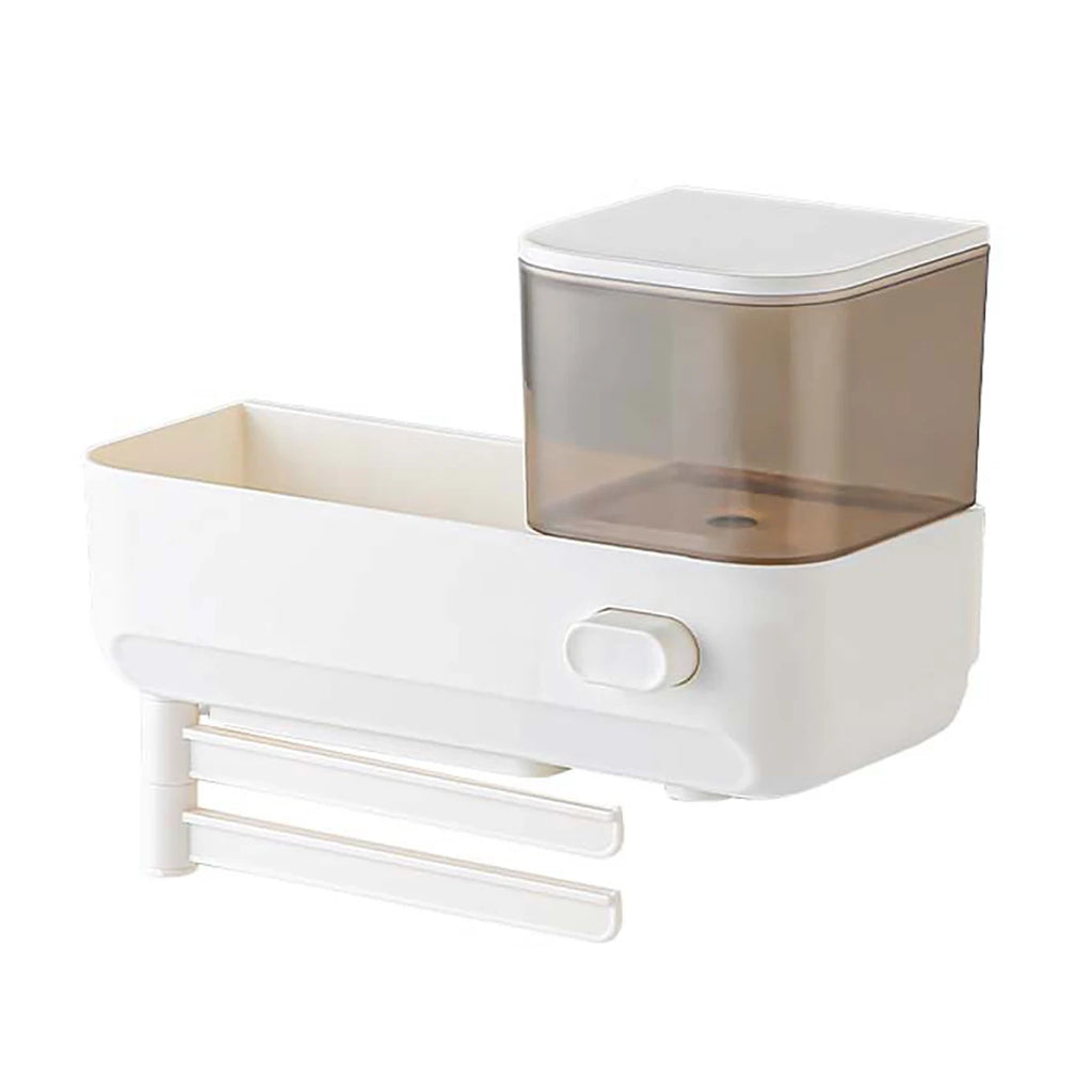 Wall Mounted Hand Soap Dispenser with Storage Case for Sponges Brushes Scrubber Holder Hand Dish Liquid Dispenser Towel Hanger