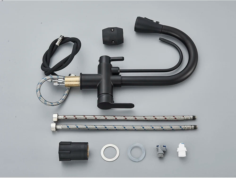Black Purification Kitchen Faucets Pull Out Kitchen Water Filter Tap 3 Way Mixer Tap torneira para cozinha de parede Crane