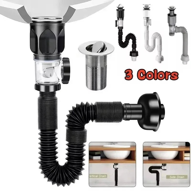 1-3 PCS Flip Top Anti-Odor Drain Pipe Set Sink Drain Retractable Deodorizing Filter Flexible Downspout Bathroom Anti Clogging