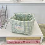 Ins Multi-function Storage Basket Foldable Large Capacity Home Decorate Cosmetic Sundry Fresh Lattice Quilted Desktop Organizer