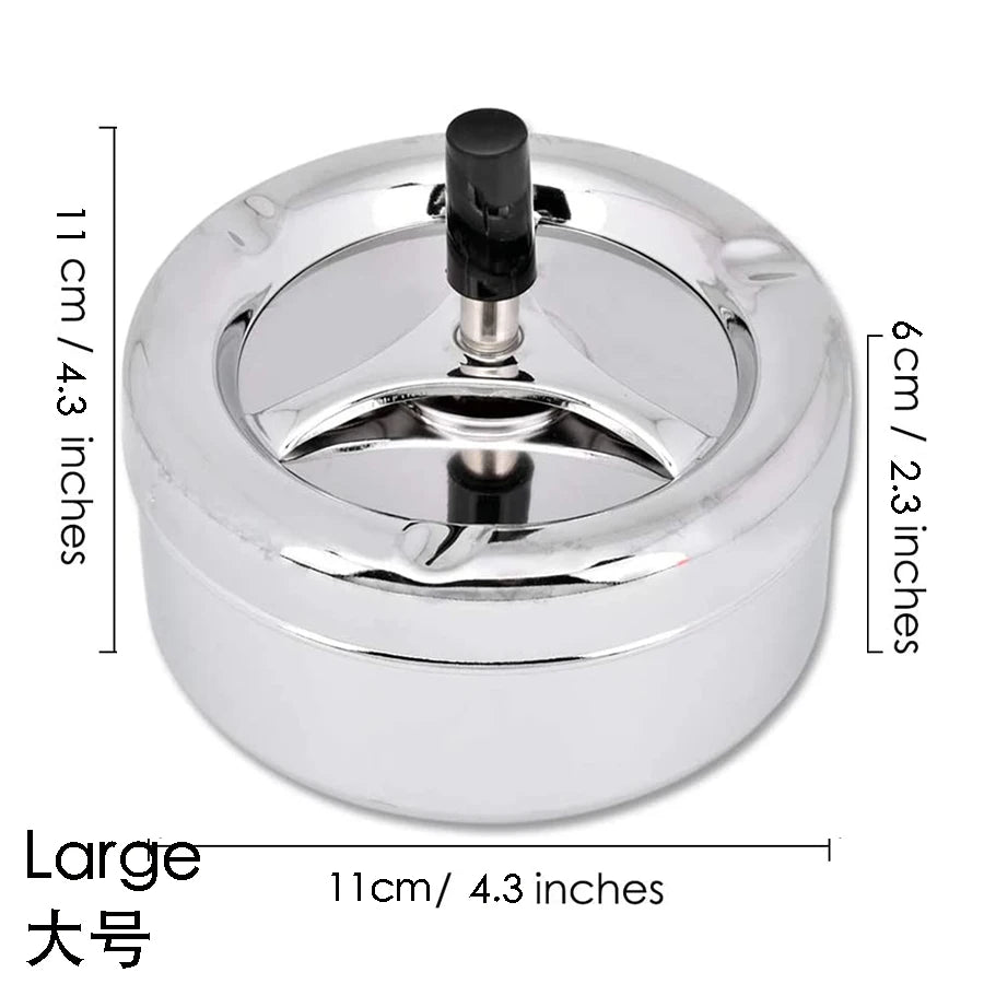 Round Push Down Spinning Metal Ashtray with Cigarette Cigar Smoking Smoke Ash Tray - Black