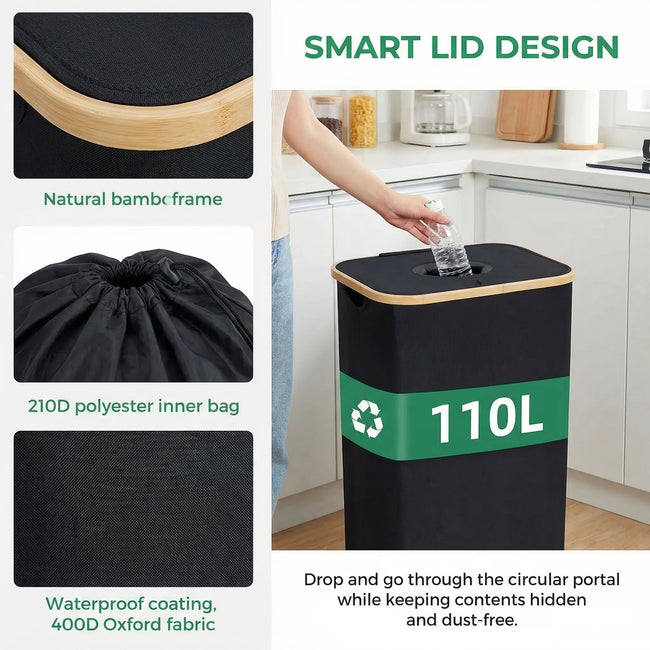 110L/160L Recycling Basket Collection Bag Empty Bottle Storage, Oxford Cloth Foldable, With Removable Recyclable Bottle Tote Bag Main Image