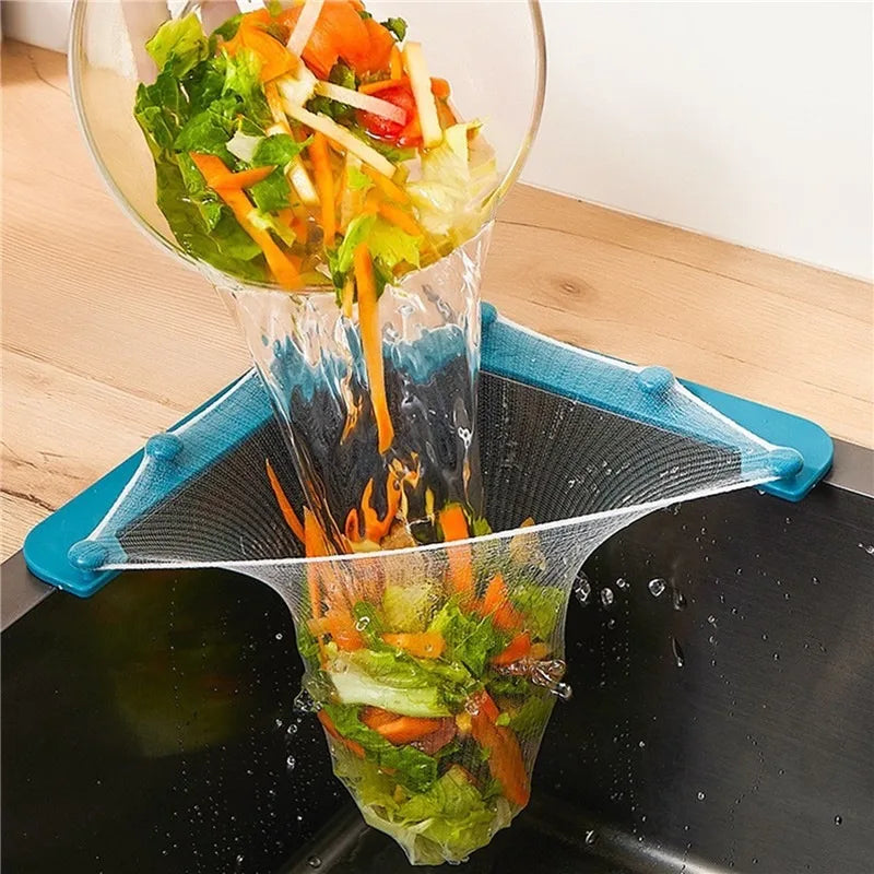 Hanging Net Filter Bag Multi-Purpose Triangle Drainage Rack Drain Basket Kitchen Sink Filter Leftovers Soup Food Drainer