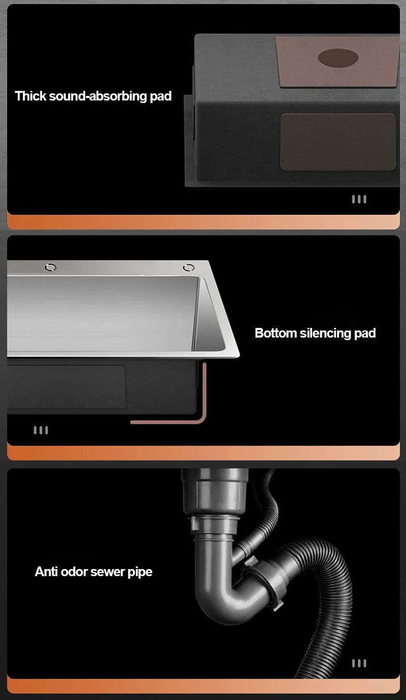 304 Stainless Steel Silver Kitchen Sink with Pull-Out Faucet Large Capacity Single Basin Bar Sinks Multifunction Washing Basins