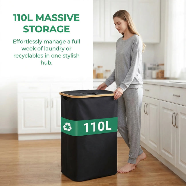 110L/160L Recycling Basket Collection Bag Empty Bottle Storage, Oxford Cloth Foldable, With Removable Recyclable Bottle Tote Bag Hover Image