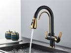 Black Purification Kitchen Faucets Pull Out Kitchen Water Filter Tap 3 Way Mixer Tap torneira para cozinha de parede Crane