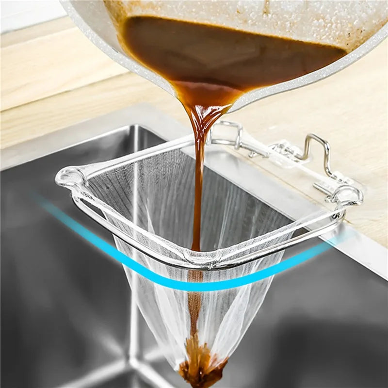 Hanging Net Filter Bag Multi-Purpose Triangle Drainage Rack Drain Basket Kitchen Sink Filter Leftovers Soup Food Drainer