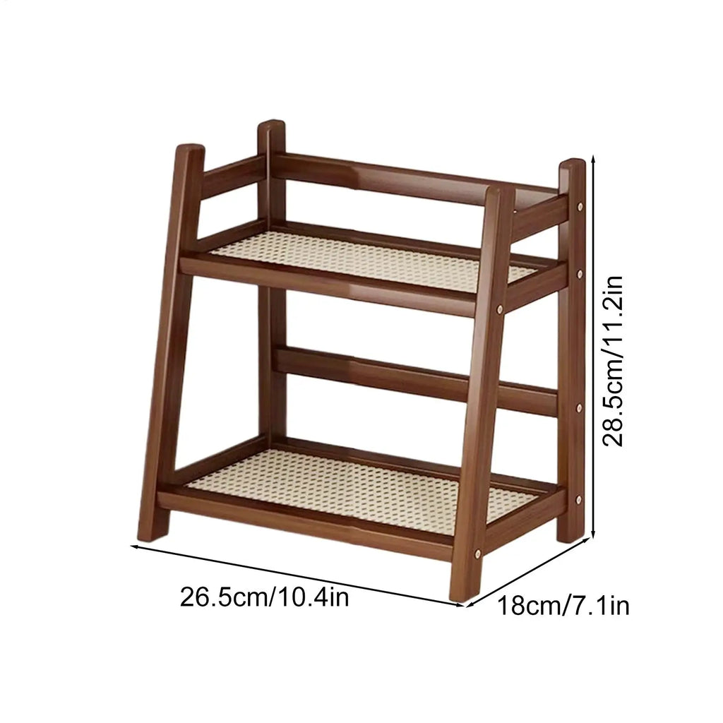 Countertop Organizer 2 Layer Coffee Cup Holder Multipurpose Bamboo Storage Shelf for Hotel Apartment Dressing Table Kitchen Home