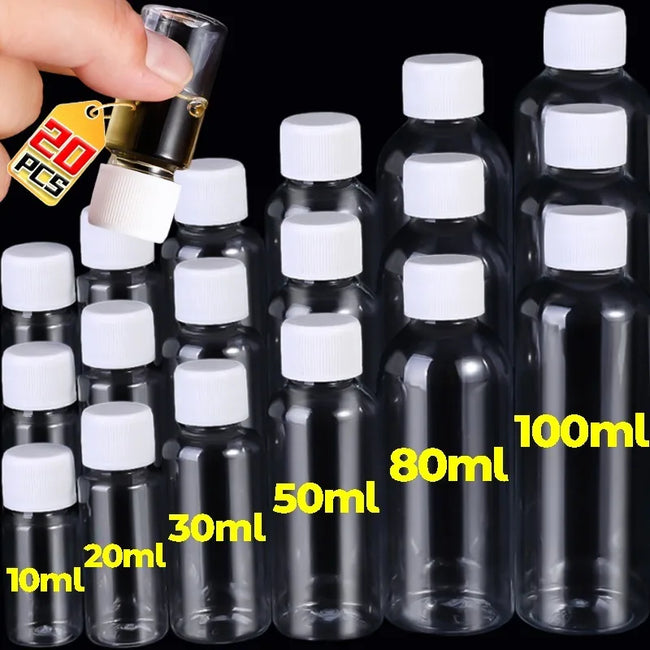 1/20PCS Refillable Bottle Empty Plastic Transparent Bottle with Screw Cap Portable Squeeze Sample Container 10/20/30/50/80/100ml Hover Image