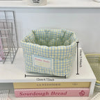 Ins Multi-function Storage Basket Foldable Large Capacity Home Decorate Cosmetic Sundry Fresh Lattice Quilted Desktop Organizer
