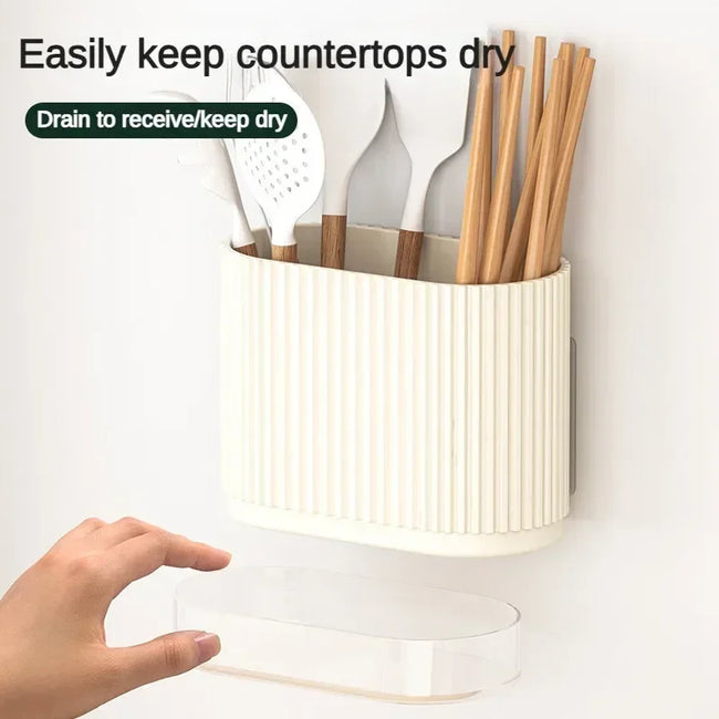 Household Kitchen Chopstick Holder Spoon Storage Box Drain Rack Wall Mounted Non Perforated Countertop Tableware Chopstick Cage Main Image