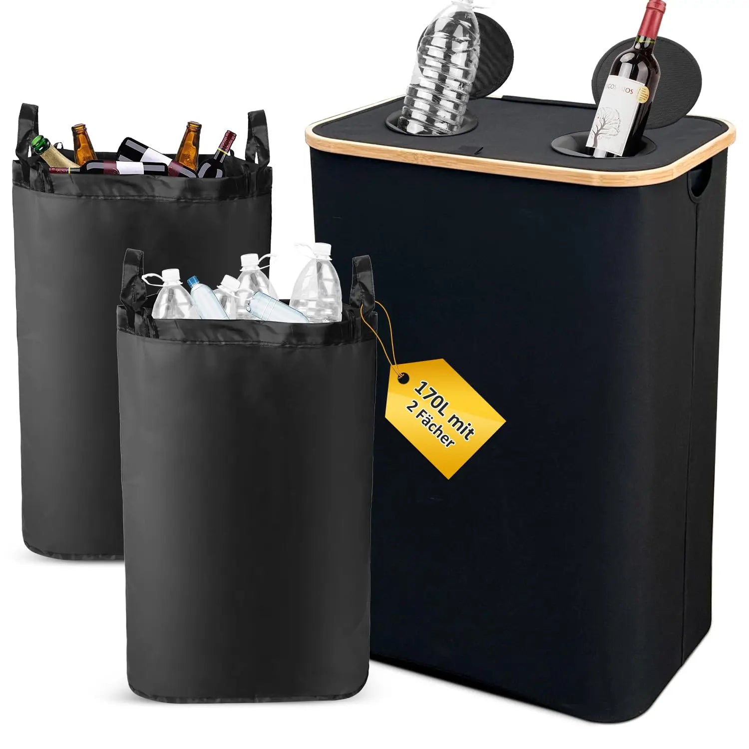 110L/160L Recycling Basket Collection Bag Empty Bottle Storage, Oxford Cloth Foldable, With Removable Recyclable Bottle Tote Bag