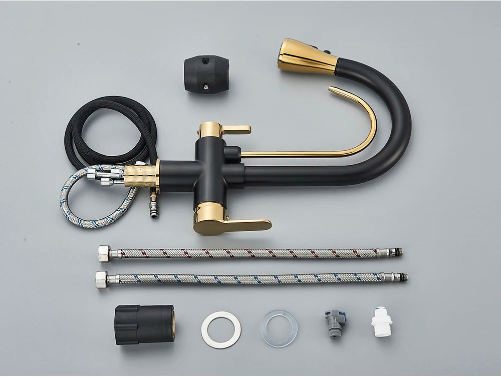 Black Purification Kitchen Faucets Pull Out Kitchen Water Filter Tap 3 Way Mixer Tap torneira para cozinha de parede Crane