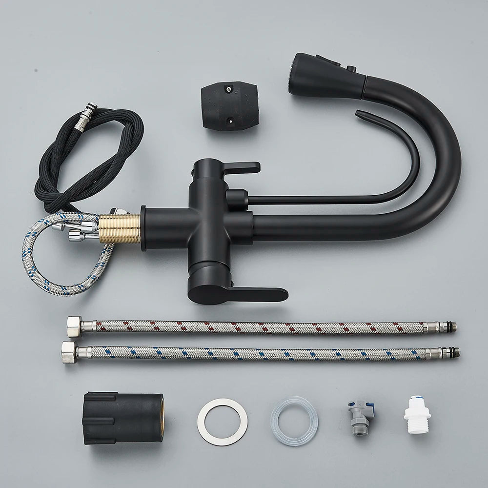 Black Purification Kitchen Faucets Pull Out Kitchen Water Filter Tap 3 Way Mixer Tap torneira para cozinha de parede Crane