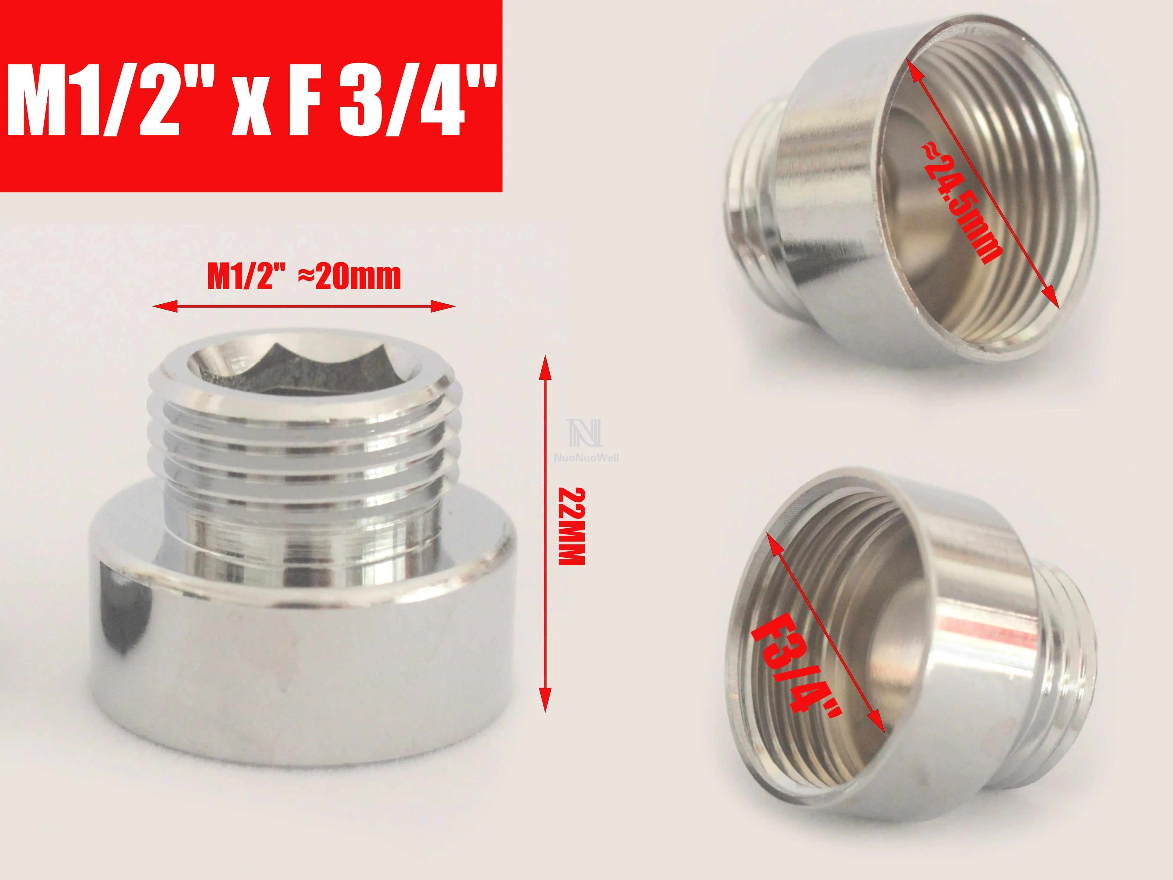 1pc 1/2'' BSP Male Thread Change To 16 18 20 22 24 26 28 30  Male Female Faucet Adapter Kitchen Bathroom Brass Water Tape Joint