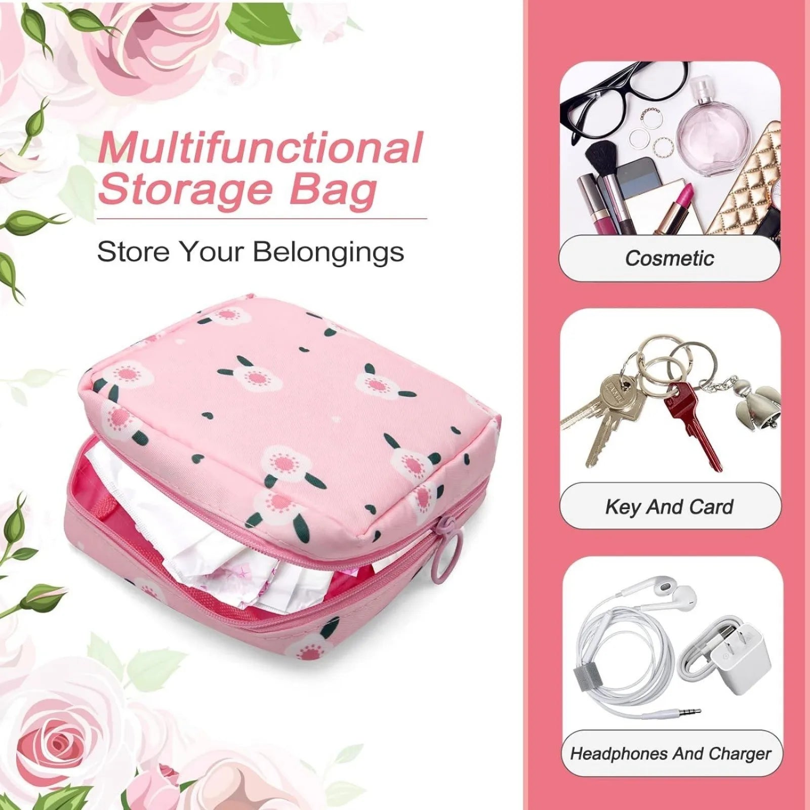 Portable Waterproof Sanitary Pad Holder Bag - Zippered Pouch for Tampons Pads, Menstrual Organizer for Women Girls Travel