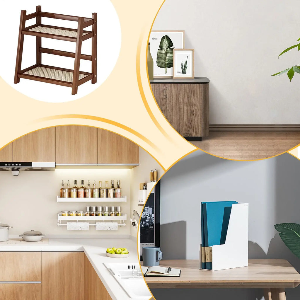 Countertop Organizer 2 Layer Coffee Cup Holder Multipurpose Bamboo Storage Shelf for Hotel Apartment Dressing Table Kitchen Home