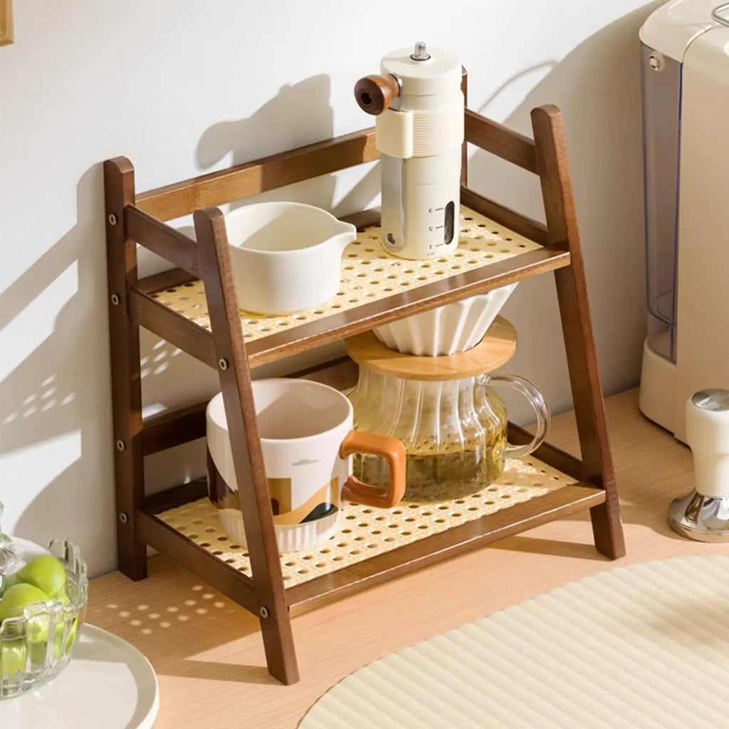 Countertop Organizer 2 Layer Coffee Cup Holder Multipurpose Bamboo Storage Shelf for Hotel Apartment Dressing Table Kitchen Home