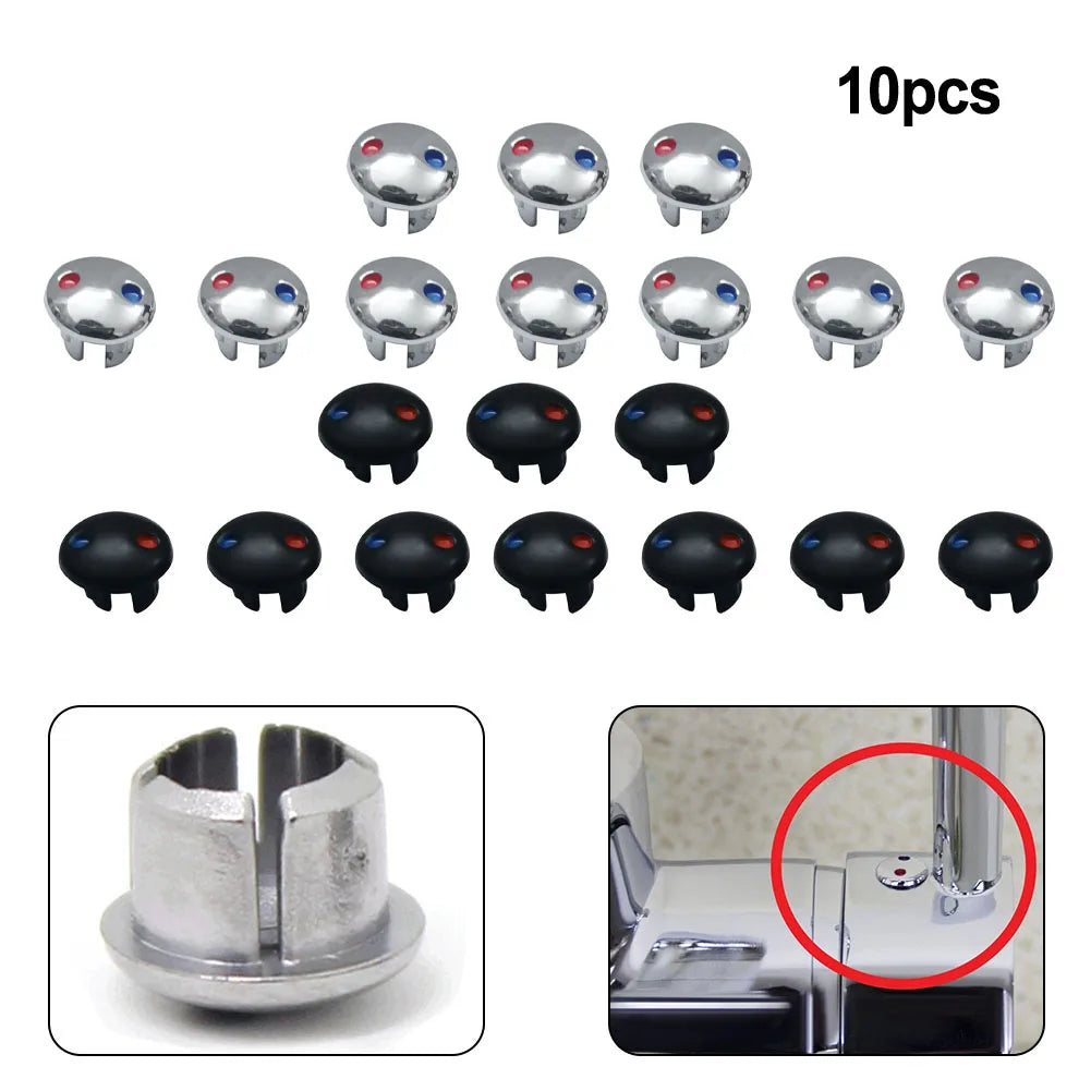 10PCS Faucet Handle Hot And Cold Water Sign Red And Blue Label Decoration Cover Kitchen Bathroom Mixer Tap Indicate For Holes