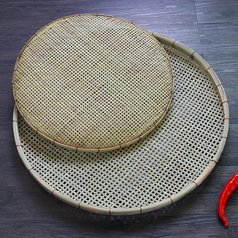 Bamboo Weaving Flat Perforated Sieve Dustpan Household Weaving Handmade Bamboo Products Bamboo Sieve porose roundness