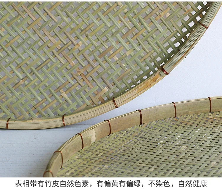 Bamboo Weaving Flat Perforated Sieve Dustpan Household Weaving Handmade Bamboo Products Bamboo Sieve porose roundness