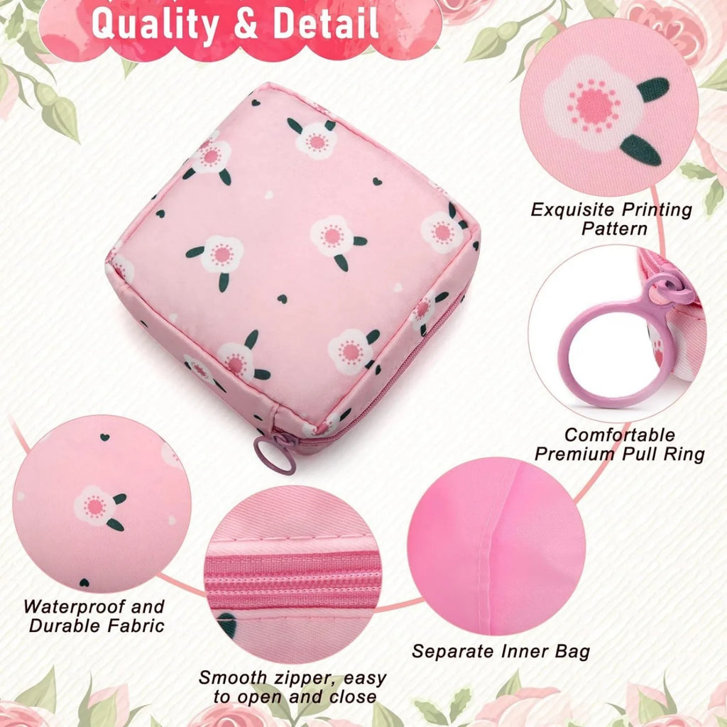 Portable Waterproof Sanitary Pad Holder Bag - Zippered Pouch for Tampons Pads, Menstrual Organizer for Women Girls Travel