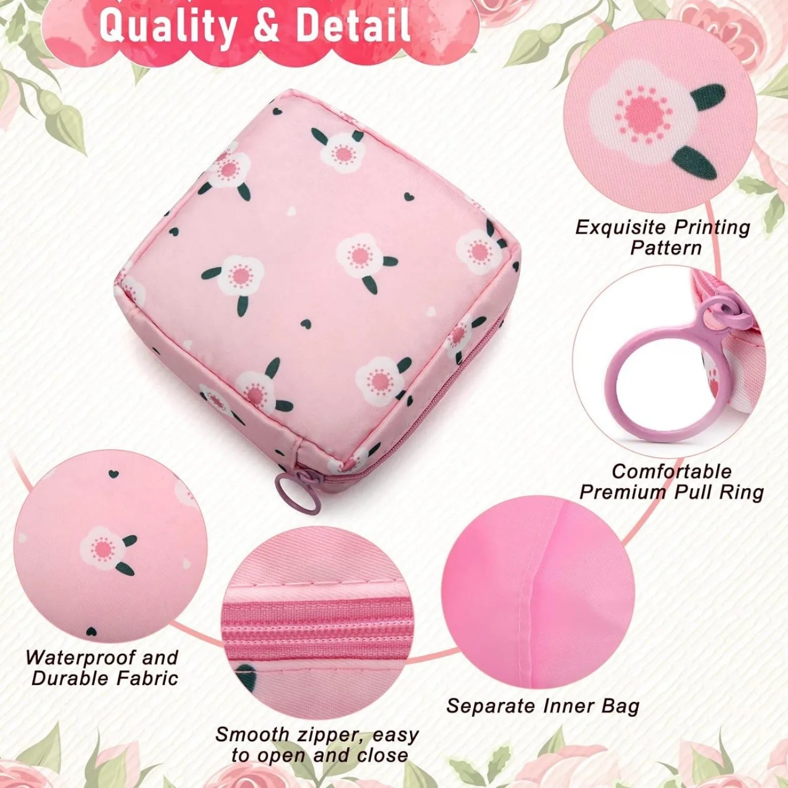 Portable Waterproof Sanitary Pad Holder Bag - Zippered Pouch for Tampons Pads, Menstrual Organizer for Women Girls Travel