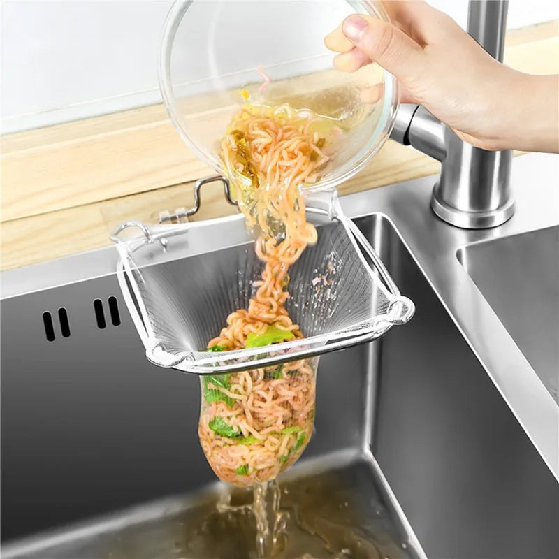 Hanging Net Filter Bag Multi-Purpose Triangle Drainage Rack Drain Basket Kitchen Sink Filter Leftovers Soup Food Drainer