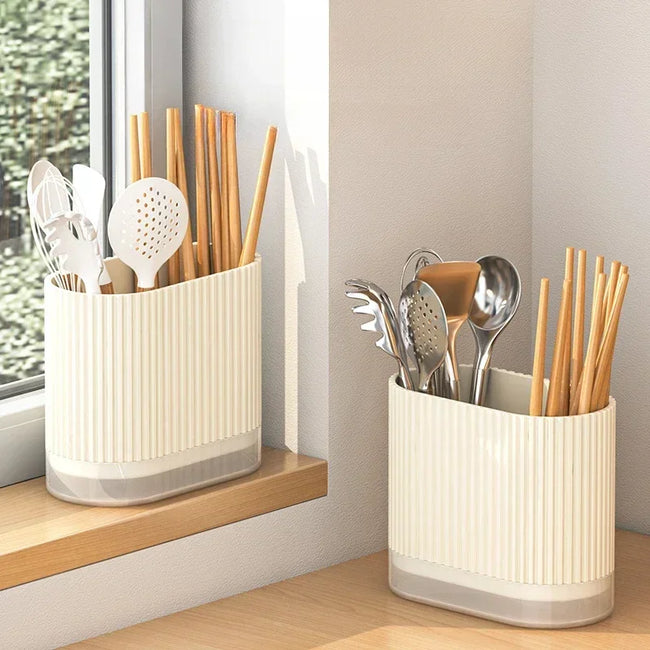 Household Kitchen Chopstick Holder Spoon Storage Box Drain Rack Wall Mounted Non Perforated Countertop Tableware Chopstick Cage Hover Image