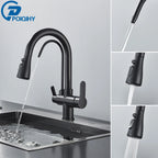 Black Purification Kitchen Faucets Pull Out Kitchen Water Filter Tap 3 Way Mixer Tap torneira para cozinha de parede Crane