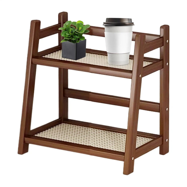 Countertop Organizer 2 Layer Coffee Cup Holder Multipurpose Bamboo Storage Shelf for Hotel Apartment Dressing Table Kitchen Home Hover Image