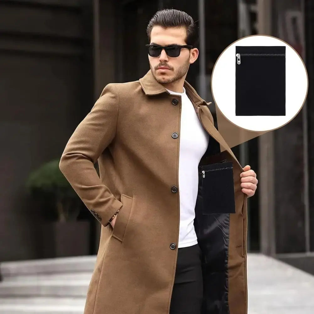 Polyester Sew-in Side Hidden Pocket with Zipper Inside Security Pocket for Clothing Coat Inside Pockets Travel Wallet Pouch